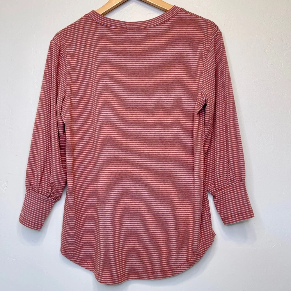Mododoc LA | Retro Inspo Rust Stripe Statement Sleeve Soft Boxy T-Shirt
